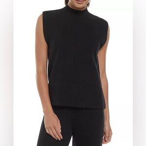 Three Dots nwt Women's Black Medium Kate Mock Neck Sleeveless Knit Top